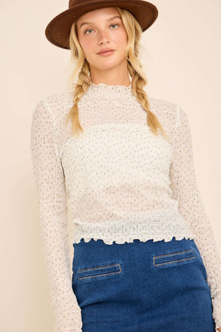 White 3D Embossed Floral Print Layering Top
