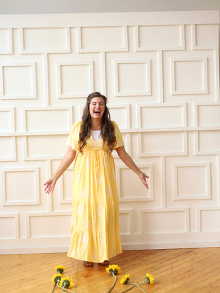 Sunshine Buttercream Yellow Embroidered Dress
