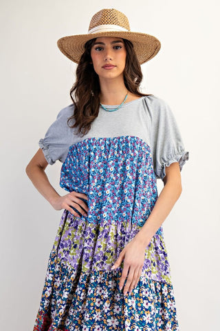 Spring Bouquet Floral Midi T-shirt Dress