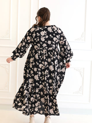 Holiday Party Black Floral Maxi Dress
