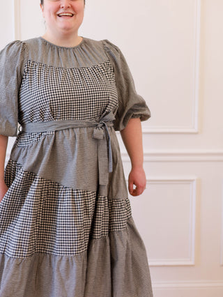 Black and White Gingham Tie Midi Dress