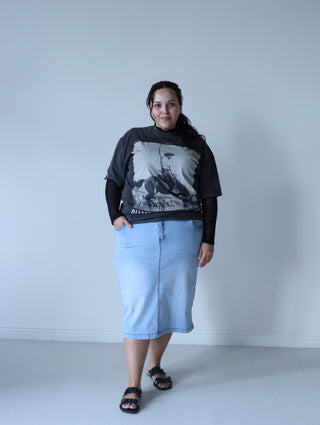 Lucy Light Wash Denim Skirt in Reg and Plus Size