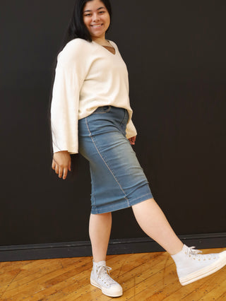 The Anna Vintage Stitched Denim Skirt