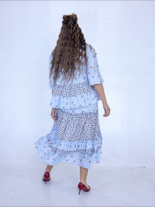 Summer Blue Floral Skirt and Top Set