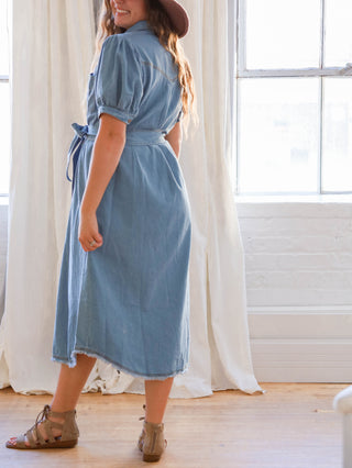 Light Wash Denim Button Down Midi Dress
