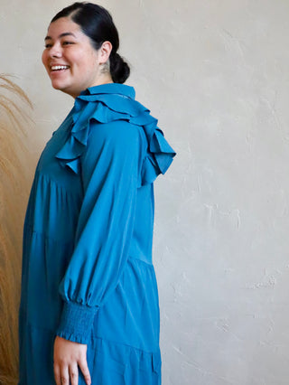 Teal Ruffle Maxi Plus Dress