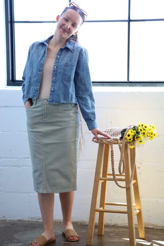 Fern Green Denim Midi Skirt