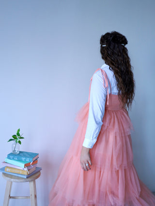 Whimsical Apricot Tulle Peach Maxi Dress