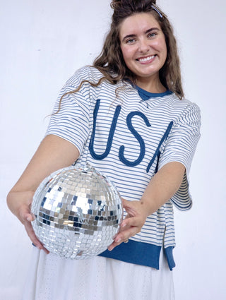USA Embroidered Striped Top