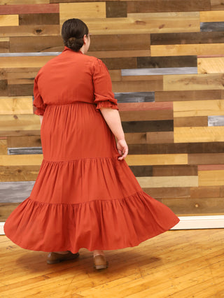 Rust Embroidered Bow Tie Maxi Dress