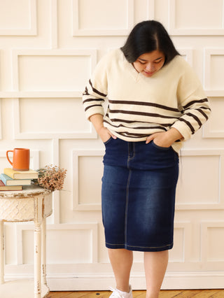 The Ashley Indigo Wash Denim Skirt with Pocket Detail