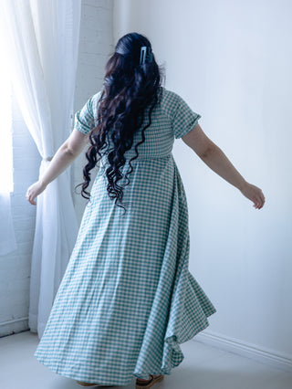 Teal Gingham Smocked Maxi Dress