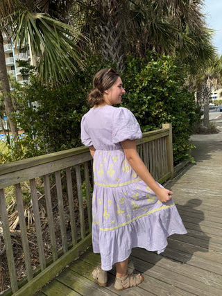 Lavender Lemon Embroidered Midi Dress