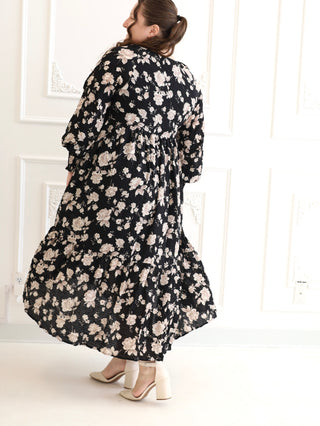 Holiday Party Black Floral Maxi Dress
