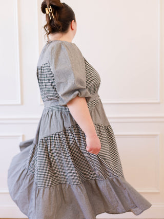 Black and White Gingham Tie Midi Dress