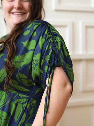 Navy and Green Satin Kimono Dress