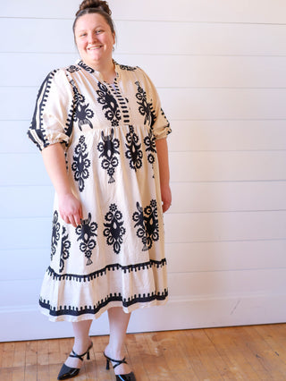 Lovely Neutrals Black and Cream Plus Midi Dress