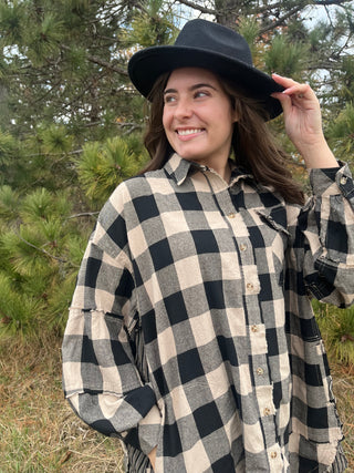 Cozy Winter Days Black and White Plaid Tunic Dress