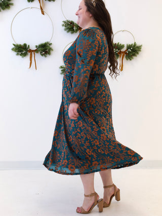 Christmas Bells Gold and Teal Velvet Dress