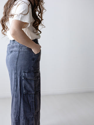 Black Denim Cargo Skirt