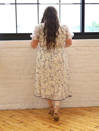 Vintage Blue Floral Bow Dress
