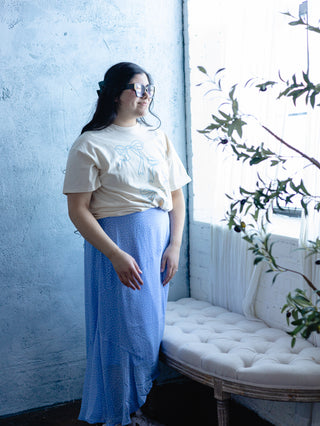 Spring Blue Polka Dot Asymmetrical Hem Skirt