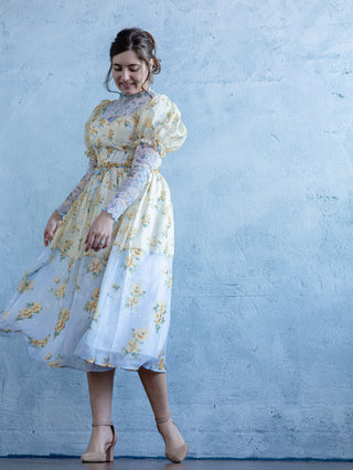 Lemon / Blue Garden Party Floral Dress