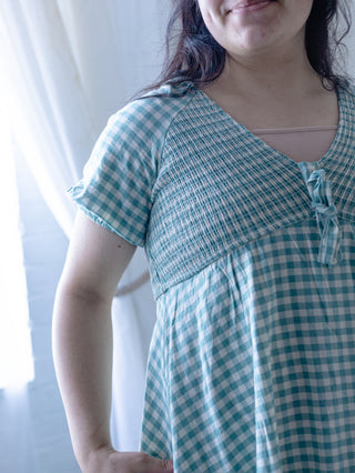 Teal Gingham Smocked Maxi Dress