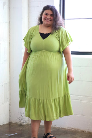 Lime Green Smocked Maxi Dress