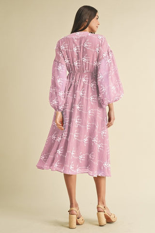 Luxe Embroidered Mauve Midi Dress