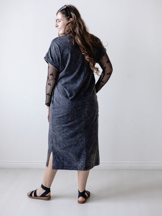 Black Acid Wash Short Sleeve T-Shirt Dress