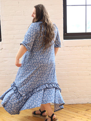 Paisley Denim Blue Ruffle Dress