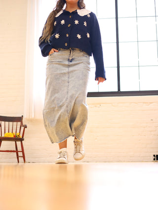 Light Acid Wash Maxi Denim Skirt