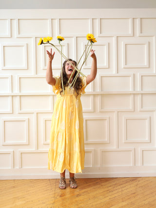 Sunshine Buttercream Yellow Embroidered Dress