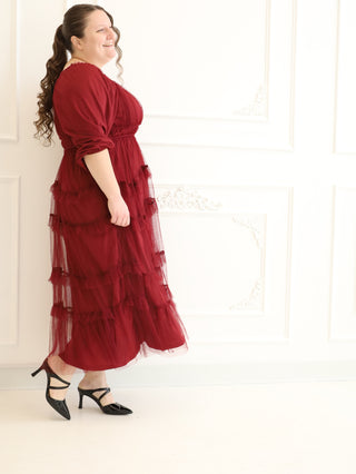 Red Cranberry Punch Tulle Maxi Dress