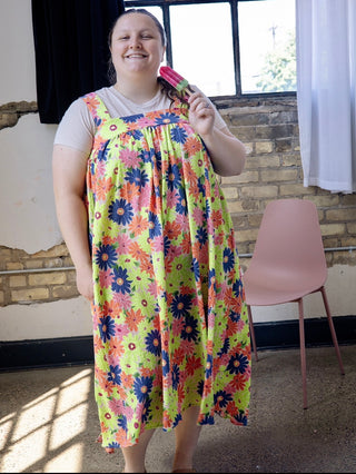Summer is Here Lime & Blue Floral Jumper Dress