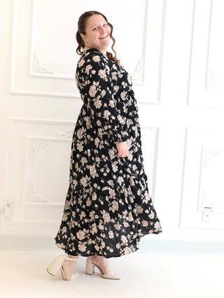 Holiday Party Black Floral Maxi Dress