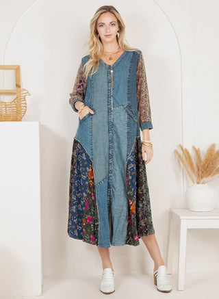 Boho Patchwork Denim Shirt Dress