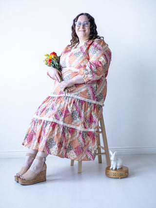 Flower Patchwork Midi Dress