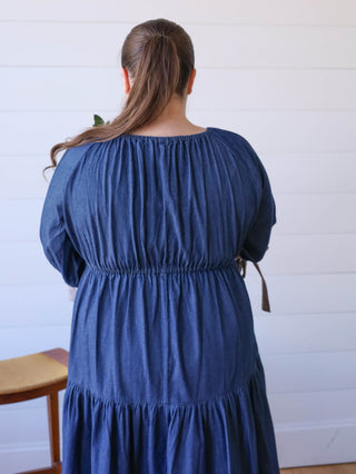 Denim Tiered Gingham Bow Dress