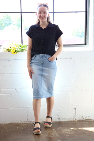 The Allison Light Wash Denim Skirt