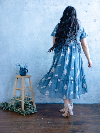 Dusty Blue Baby's Breath Embroidered Dress
