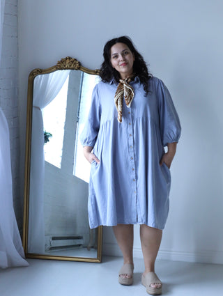 Light Gray Collared Button Up Plus Midi Dress