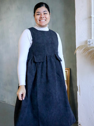 Dark Gray Oversized Corduroy Jumper Dress