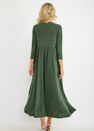 Olive Green Asymmetrical Stitch Maxi Dress