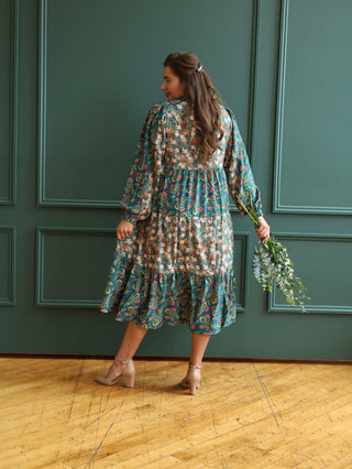 Green Paisley Mixed Print Midi Dress