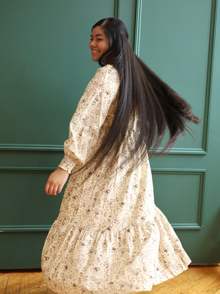 Cream and Brown Wildflower Maxi Dress