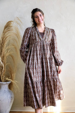 Espresso Brown Floral Maxi Dress