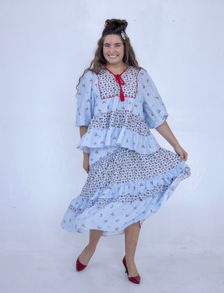 Summer Blue Floral Skirt and Top Set
