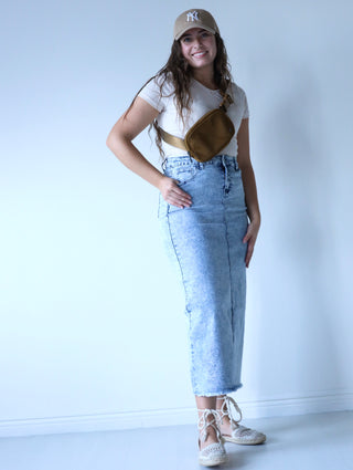 Light Acid Wash Maxi Denim Skirt